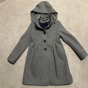 DKNY Gray Detachable Hood Wool Pea Coat for Kids Girls Size 14
